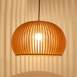 Minimalist Wood Hemisphere Pendant Ceiling Lamp Single-Bulb Beige Hang Light 14’/18’ Width / 14’