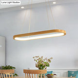 Minimalist Wood Island Pendant Led Ceiling Light - Modern Elliptic Design For Living Room