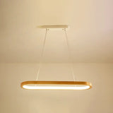 Minimalist Wood Island Pendant Led Ceiling Light - Modern Elliptic Design For Living Room / 27.5