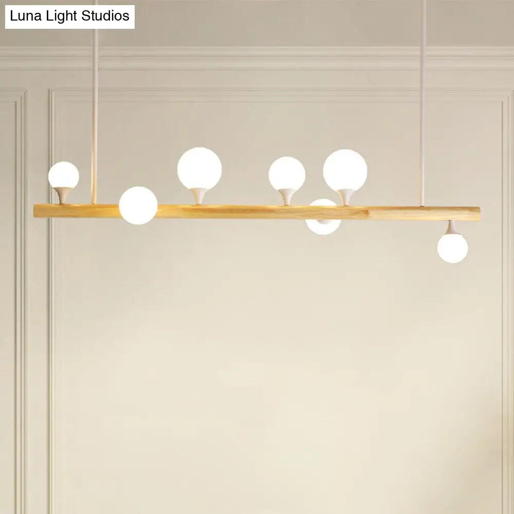 Minimalist Wood Island Pendant Light With Opal Glass Balls - Perfect For Restaurants