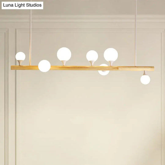 Minimalist Wood Island Pendant Light With Opal Glass Balls - Perfect For Restaurants