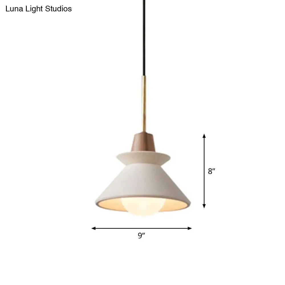 Minimalist Wood Pendant Hanging Light: 1-Head Conical Cement Shade For Dining Room