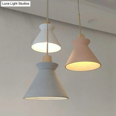 Minimalist Wood Pendant Hanging Light: 1-Head Conical Cement Shade For Dining Room