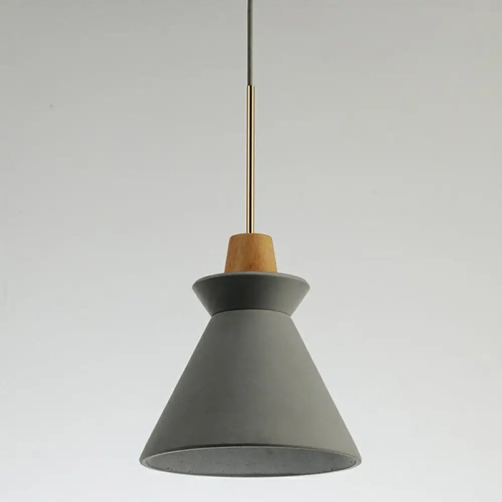 Minimalist Wood Pendant Hanging Light: 1-Head Conical Cement Shade For Dining Room Grey / 9