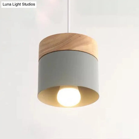 Minimalist Wood Pendant Light Fixture With Cylindrical Metal Lamp Design - Perfect For Table