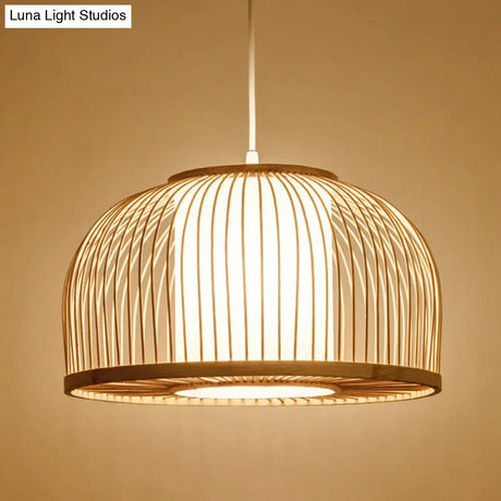 Minimalist Wood Pendant Light With Bamboo Shade - Restaurant Hanging Lighting