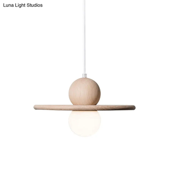 Minimalist Wood Plate Pendant Light - Single Head Beige Lamp For Dining Room