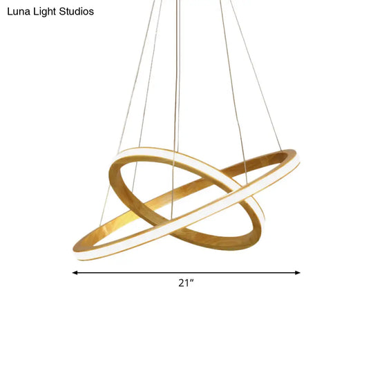 Minimalist Wood Rings Chandelier Pendant Light – Beige Led 21’/25’ Width