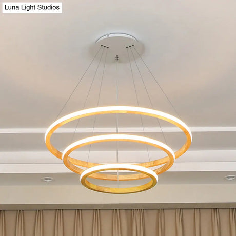Minimalist Wood Rings Chandelier Pendant Light – Beige Led 21’/25’ Width