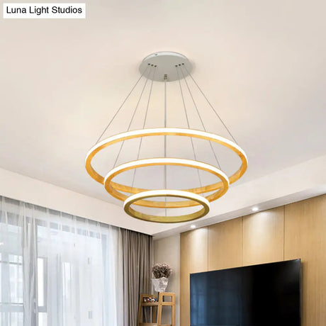 Minimalist Wood Rings Chandelier Pendant Light – Beige Led 21’/25’ Width