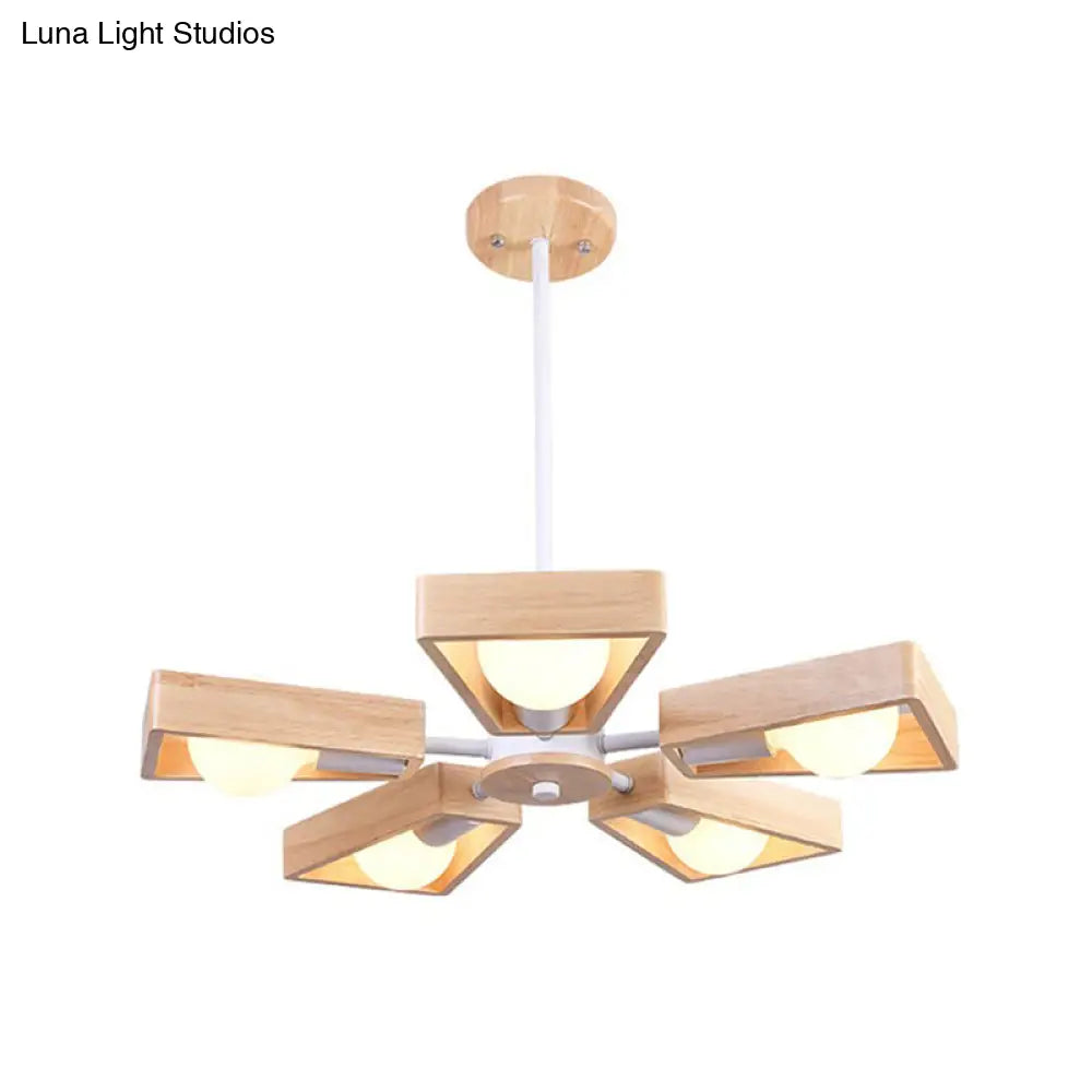Minimalist Wood Suspension Chandelier For Living Room - Trapezoid Frame Design