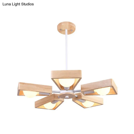 Minimalist Wood Suspension Chandelier For Living Room - Trapezoid Frame Design