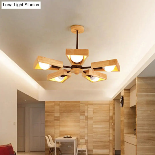 Minimalist Trapezoid Suspension Light: Living Room Chandelier With Light Wood Frame