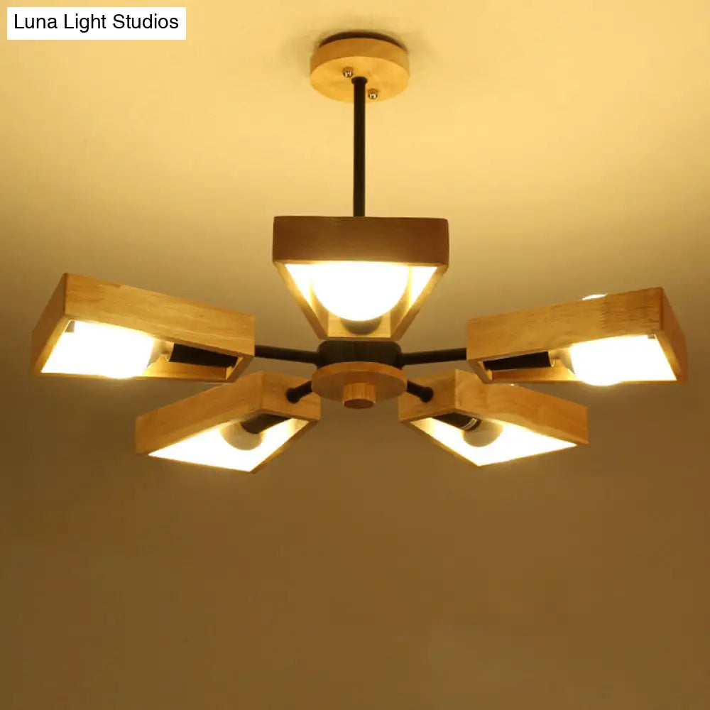 Minimalist Trapezoid Suspension Light: Living Room Chandelier With Light Wood Frame