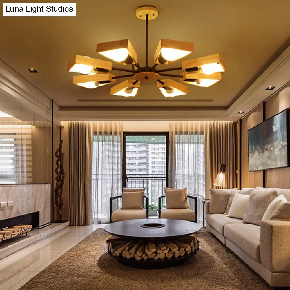 Minimalist Trapezoid Suspension Light: Living Room Chandelier With Light Wood Frame