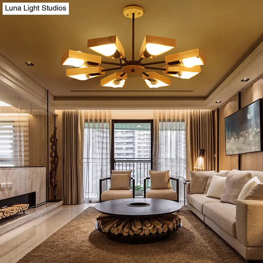 Minimalist Trapezoid Suspension Light: Living Room Chandelier With Light Wood Frame