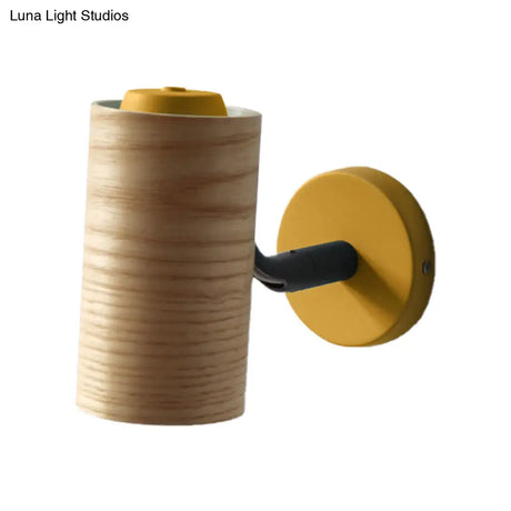 Minimalist Wood Wall Sconce Light For Bathroom - Cylindrical Design With 1 And Yellow/Blue/Green