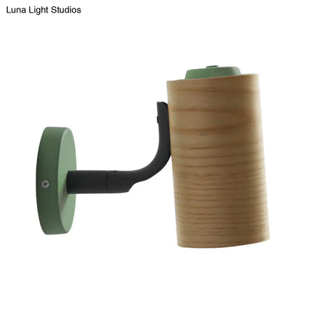 Minimalist Wood Wall Sconce Light For Bathroom - Cylindrical Design With 1 And Yellow/Blue/Green