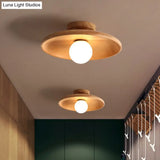 Minimalist Wooden Flush Mount Ceiling Lamp- Shallow Bowl Shape 1 Head- Perfect For Aisles