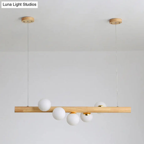 Minimalist Wooden Island Pendant With Glass Sphere For Living Room Ceiling Lighting