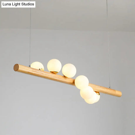 Minimalist Wooden Island Pendant With Glass Sphere For Living Room Ceiling Lighting