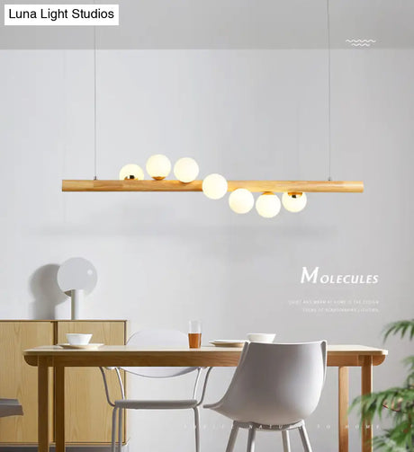 Minimalist Wooden Island Pendant With Glass Sphere For Living Room Ceiling Lighting
