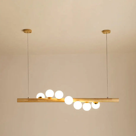 Minimalist Wooden Island Pendant With Glass Sphere For Living Room Ceiling Lighting 7 / Wood