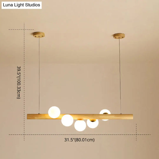 Minimalist Wooden Island Pendant With Glass Sphere For Living Room Ceiling Lighting