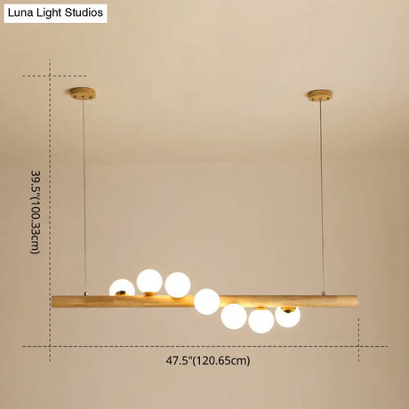 Minimalist Wooden Island Pendant With Glass Sphere For Living Room Ceiling Lighting