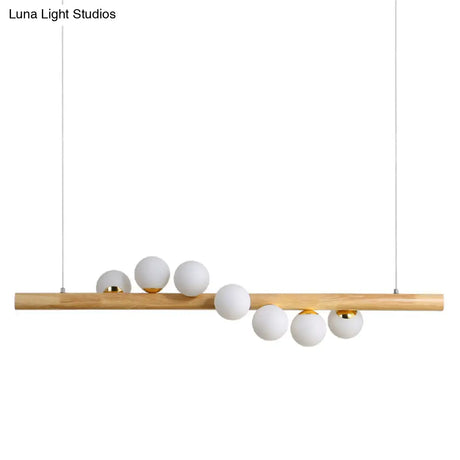 Minimalist Wooden Island Pendant With Glass Sphere For Living Room Ceiling Lighting