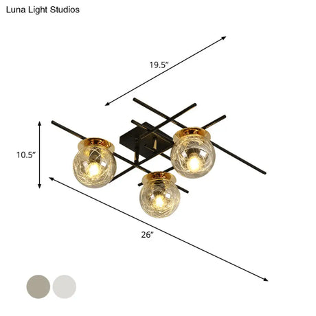 Minimalistic 3 - Head Semi - Flush Ceiling Light With Clear/Smoke Gray Glass For Bedroom