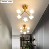 Minimalistic 5 - Head Clear And Frosted Glass Molecule Ceiling Fixture For Corridor Lighting