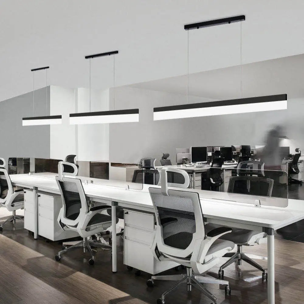 Minimalistic Black Acrylic Led Pendant Chandelier Kit For Linear Office Hanging / 31.5’