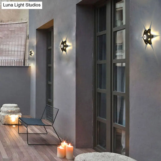 Minimalistic Black Aluminum Balcony Led Wall Sconce Lamp: Gear Shaped Lighting Fixture