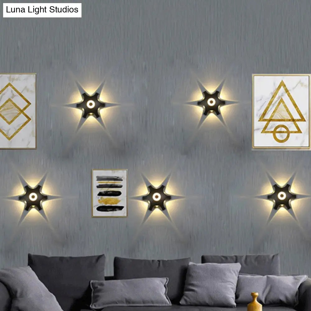 Minimalistic Black Aluminum Balcony Led Wall Sconce Lamp: Gear Shaped Lighting Fixture