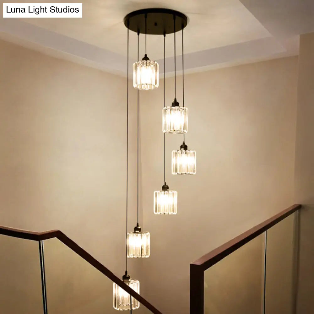 Sleek Black Geometric Prismatic Crystal Ceiling Light For Staircases - Multi-Suspension Lighting 6 /