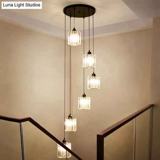 Sleek Black Geometric Prismatic Crystal Ceiling Light For Staircases - Multi-Suspension Lighting 6 /