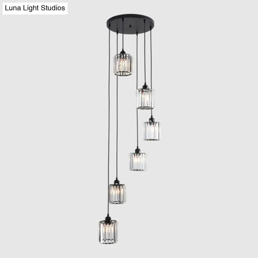 Sleek Black Geometric Prismatic Crystal Ceiling Light For Staircases - Multi-Suspension Lighting