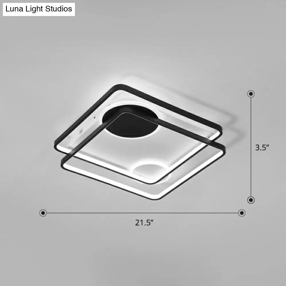 Minimalistic Black Led Acrylic Parallelogram Ceiling Light For Bedroom Semi Flush Mount / 21.5’