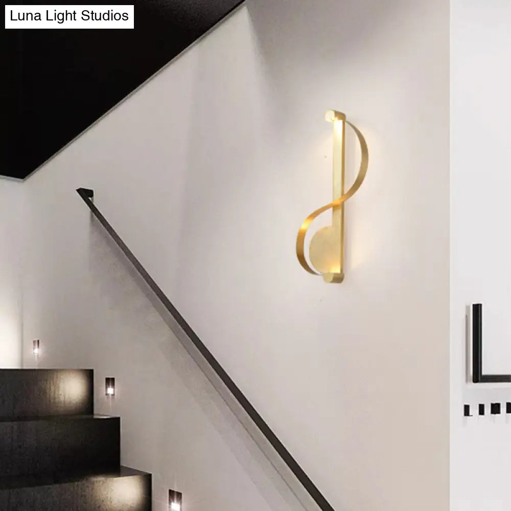 Minimalistic Brass Curve Led Wall Mount Light: Stylish Metal Sconce For Living Room