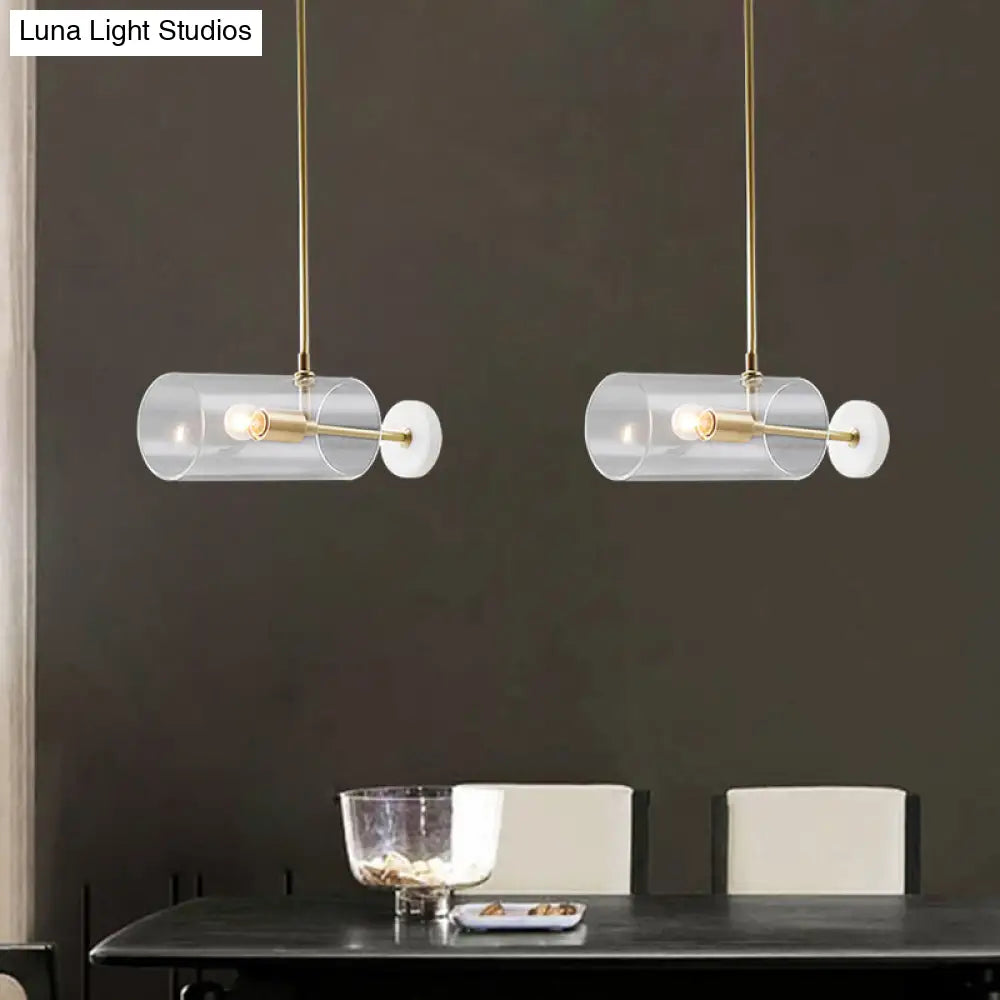 Minimalistic Brass Pendant Light With Translucent Glass Shade For Dining Table