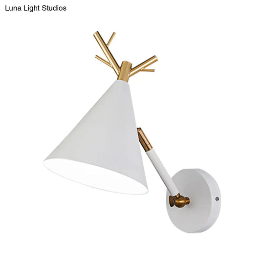 Minimalistic Cone Wall Sconce With Metal Antler Design In Grey/White/Green For Bedside