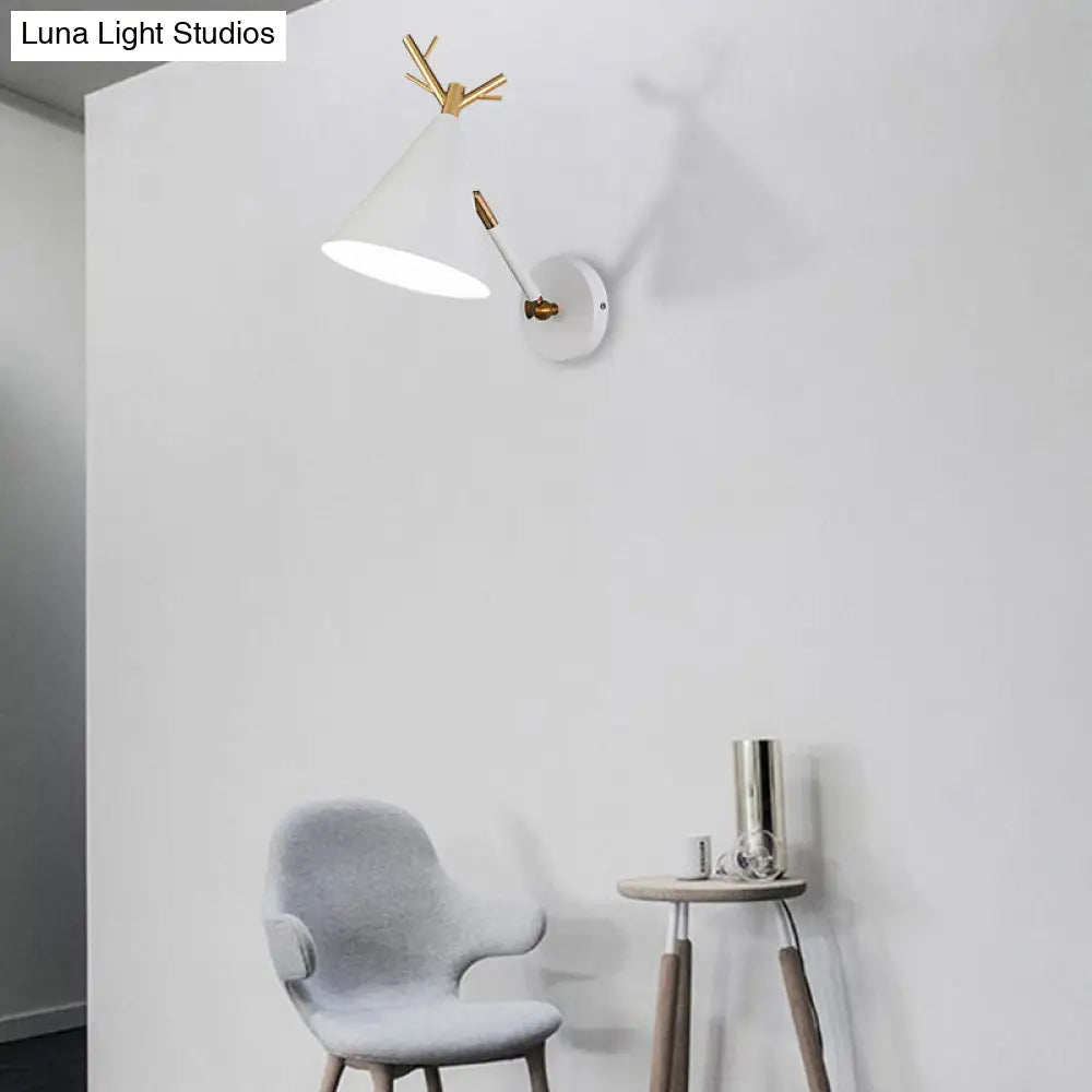 Minimalistic Cone Wall Sconce With Metal Antler Design In Grey/White/Green For Bedside