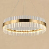 Minimalistic Crystal Gold Finish Led Round Chandelier Pendant Light For Bedroom