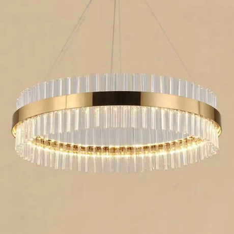 Minimalistic Crystal Gold Finish Led Round Chandelier Pendant Light For Bedroom