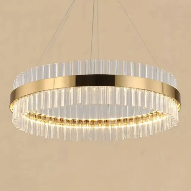 Minimalistic Crystal Gold Finish Led Round Chandelier Pendant Light For Bedroom
