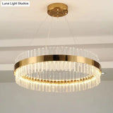 Minimalistic Crystal Gold Finish Led Round Chandelier Pendant Light For Bedroom