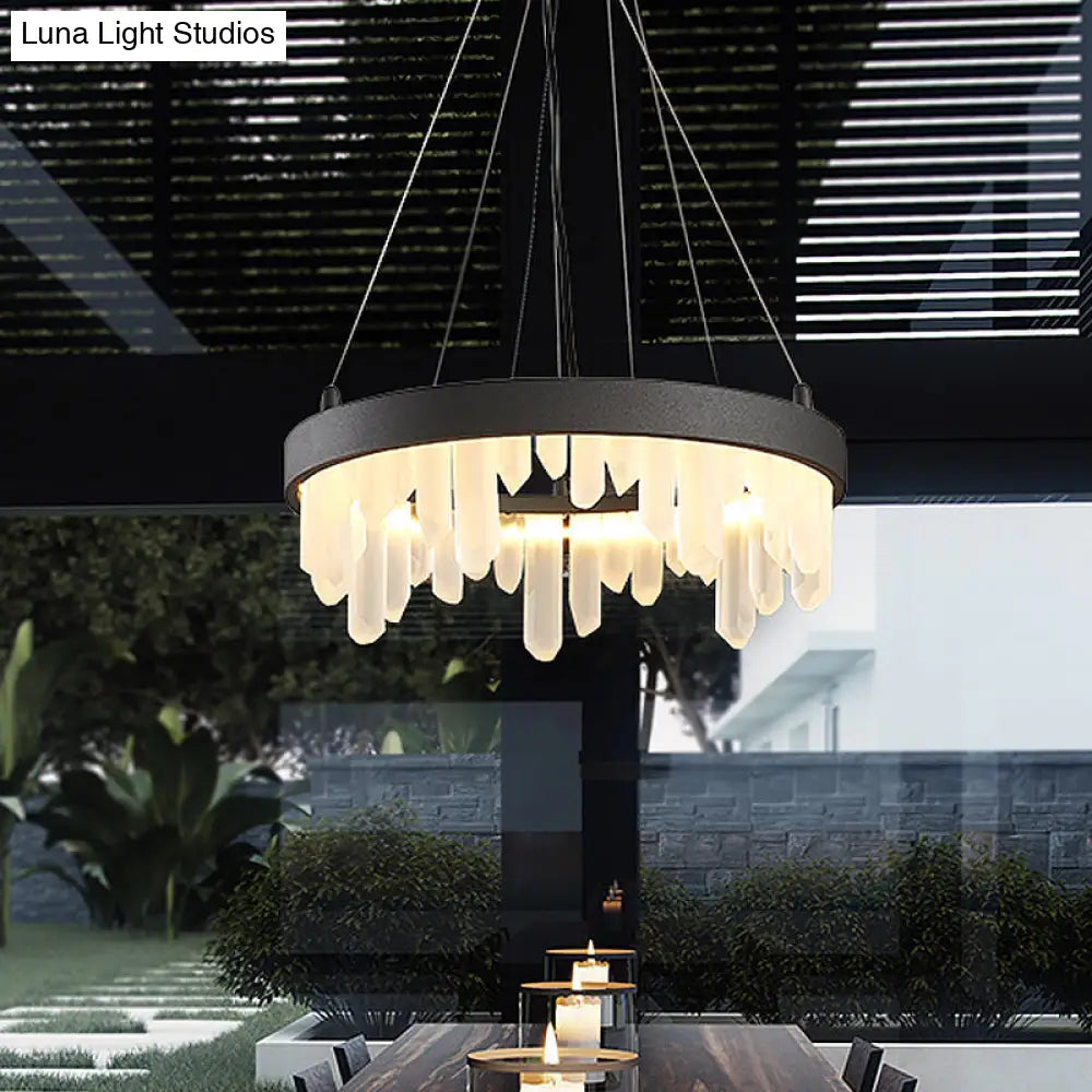 Minimalistic Crystal Pendant Light: 6-Light Black Chandelier For Living Room