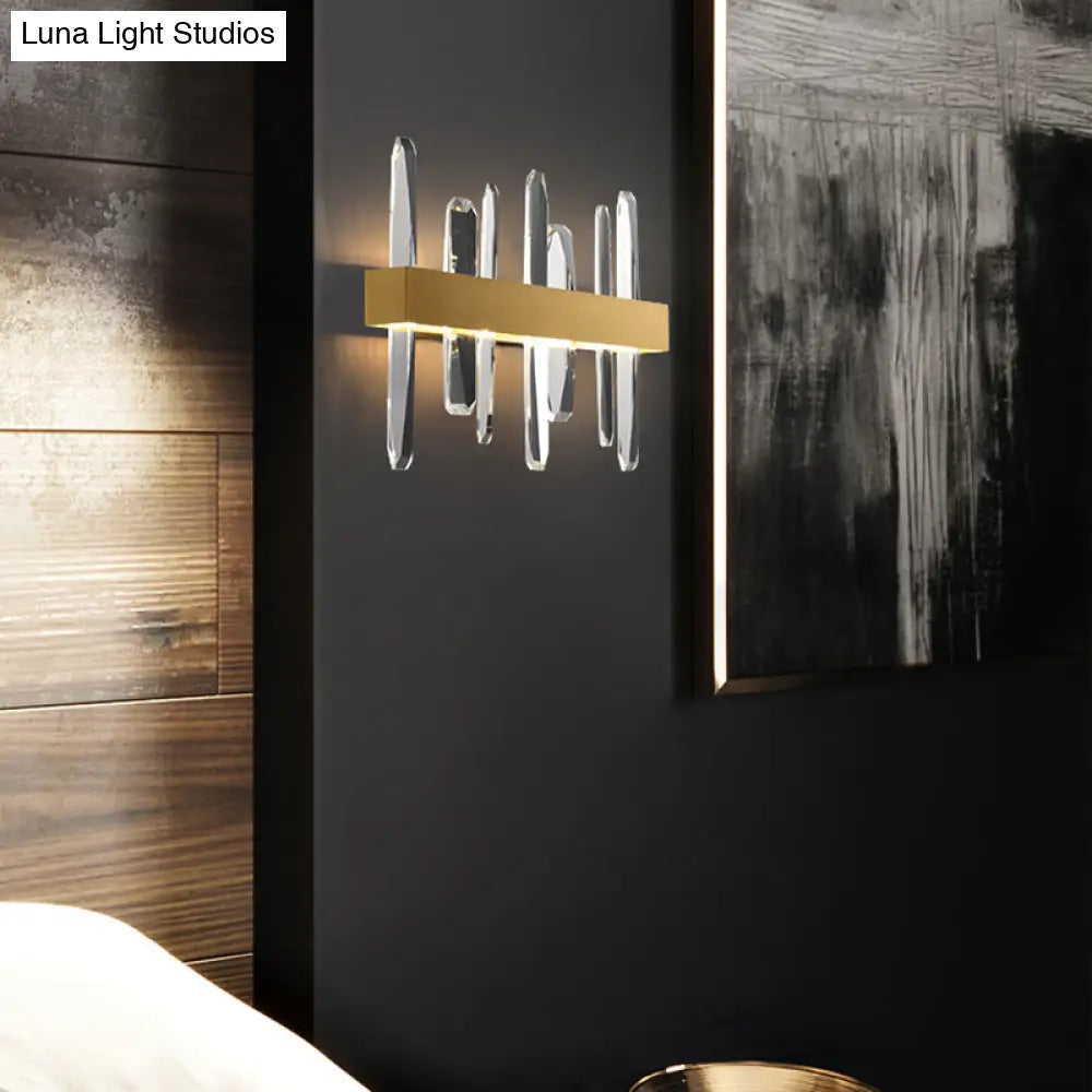 Minimalistic Crystal Led Sconce For Bedroom Wall Gold Finish Stick Shape