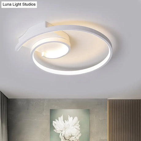 Minimalistic Curled Led Flush Light Fixture In Metal Black/White 16.5’/20.5’ Wide - Warm/White